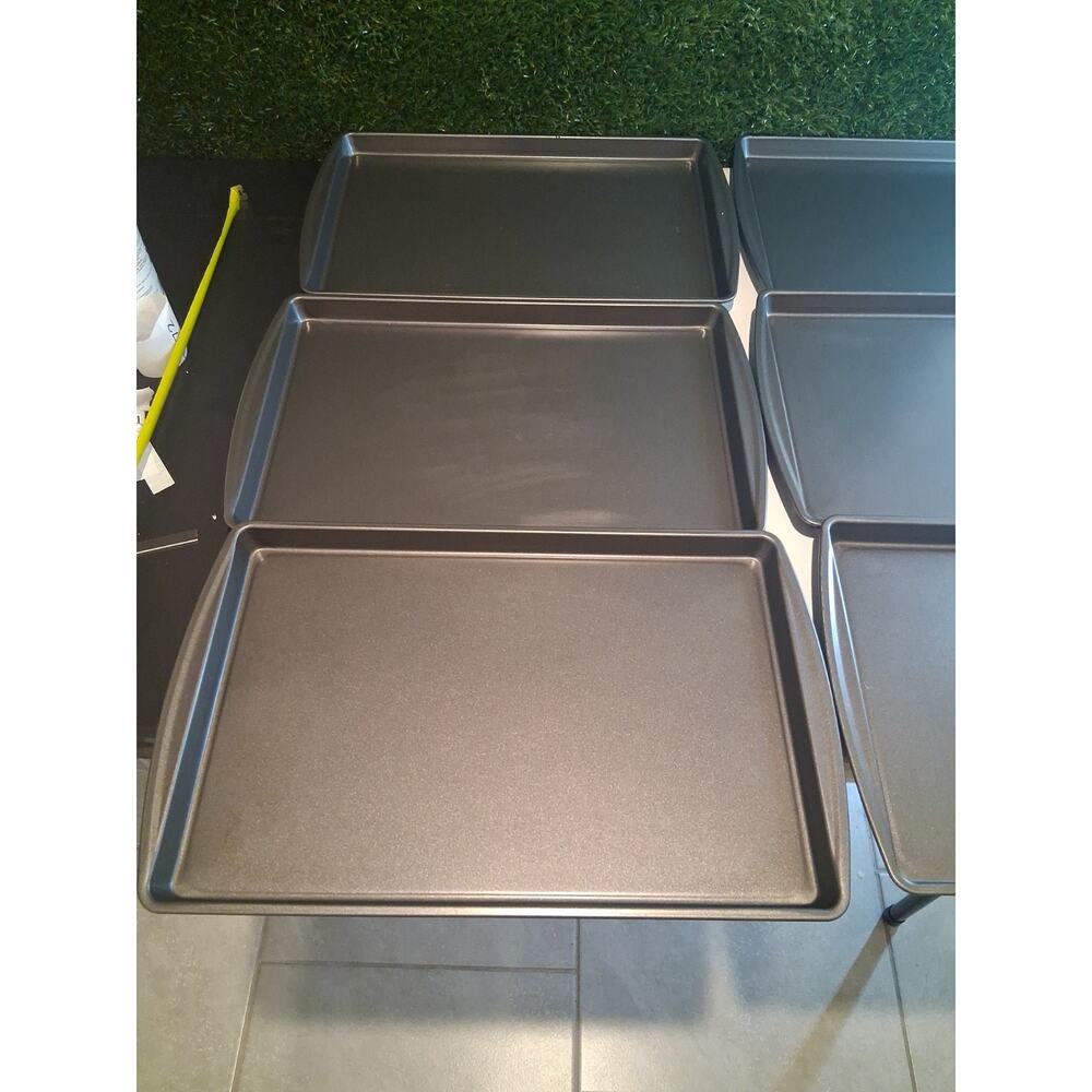 Lot of 6 Nonstick Baking Sheets Cookie Pans Gray Rectangular Trays Set - Picture 3 of 7